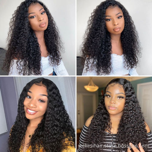 Human hair lace front wig Factory price Wholesale Cuticle Aligned Unprocessed 13*4&4*4 brazilian hair water wave kinky curly